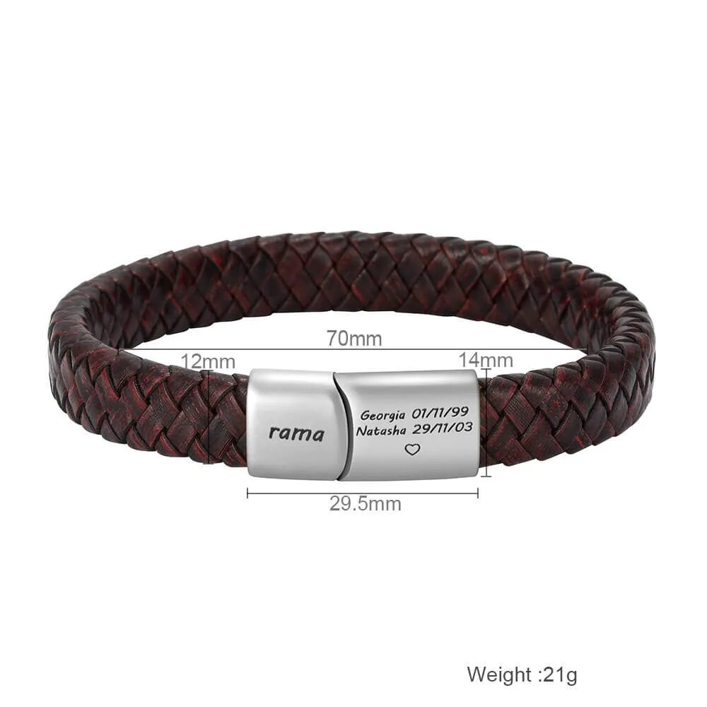Personalized leather bracelet with name and text