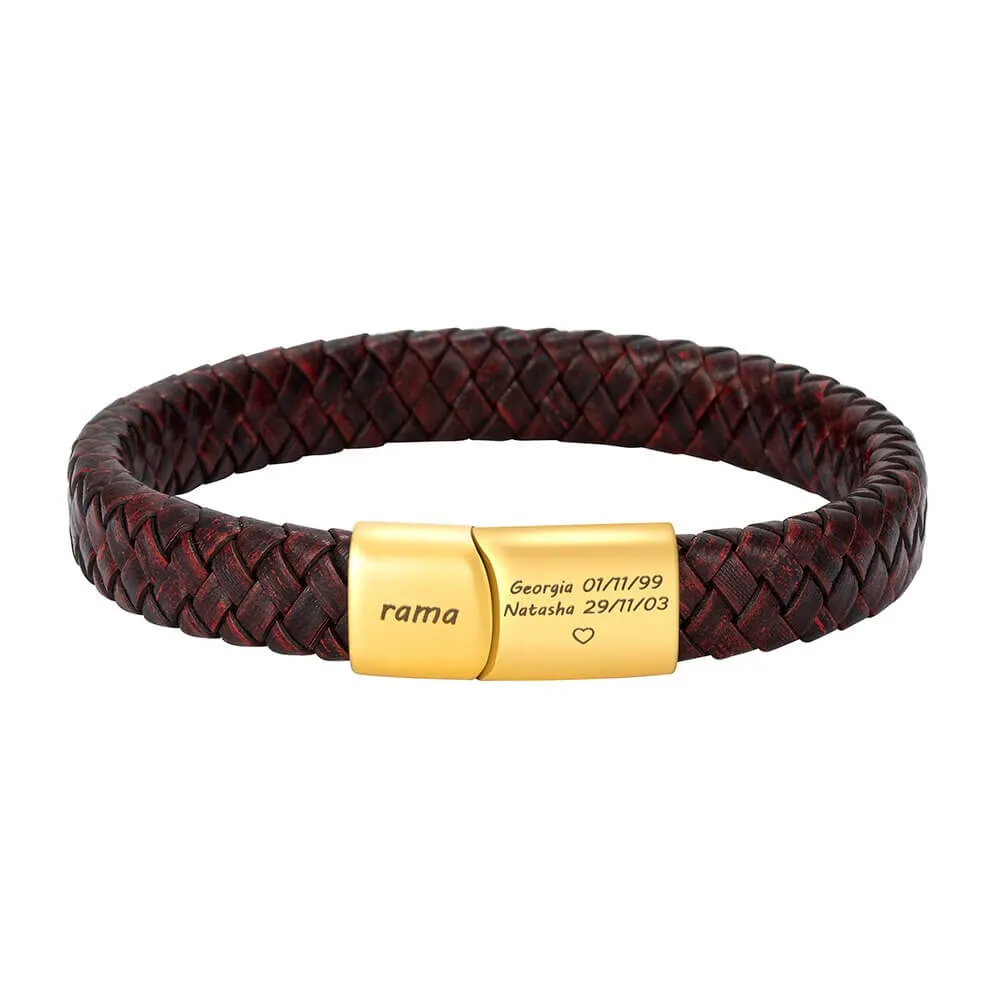 Personalized leather bracelet with name and text