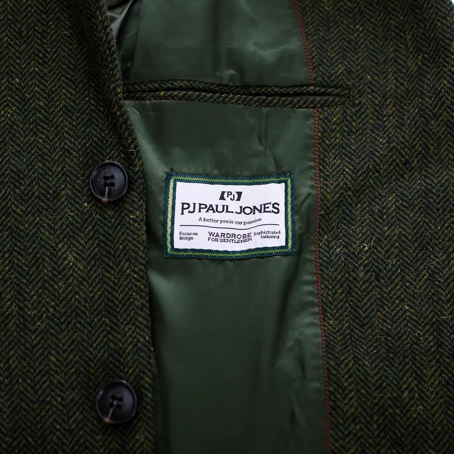 PJ PAUL JONES Men's Vintage Herringbone Tweed Blazers British Wool Blend Sport Coat Jacket