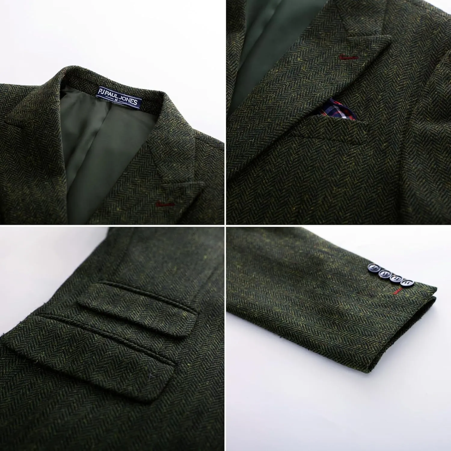 PJ PAUL JONES Men's Vintage Herringbone Tweed Blazers British Wool Blend Sport Coat Jacket