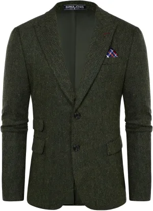 PJ PAUL JONES Men's Vintage Herringbone Tweed Blazers British Wool Blend Sport Coat Jacket