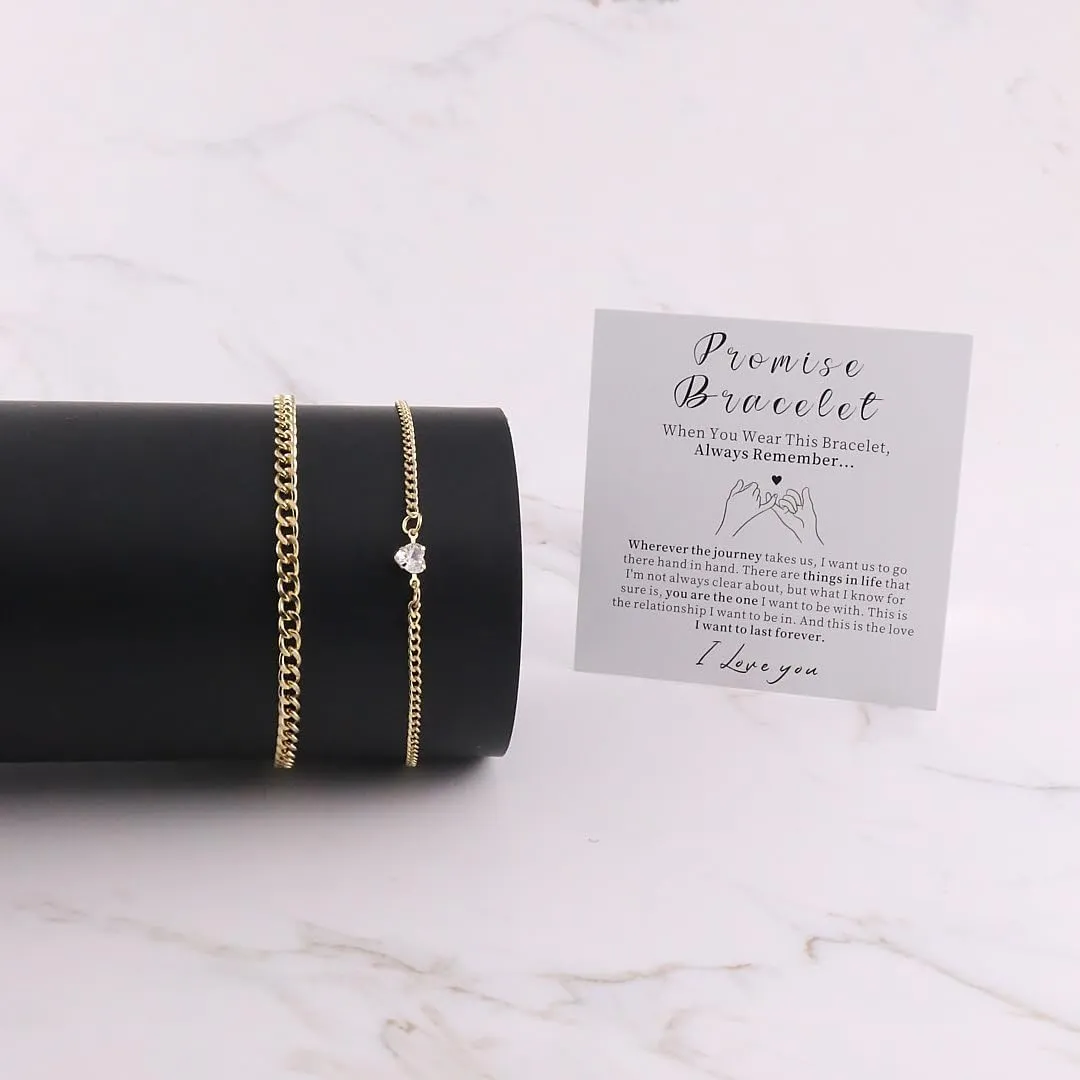 Promise Couple Bracelets for Women Men Permanent Bracelets for Couples Soulmate Distance Relationship Bracelet Stainless steel Matching Bracelets Locked Bracelet Heart Rhinestone Gold Silver Cuban Chain
