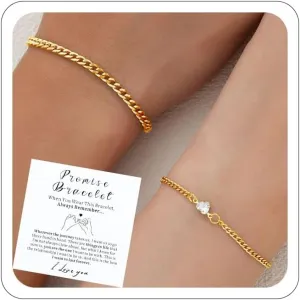 Promise Couple Bracelets for Women Men Permanent Bracelets for Couples Soulmate Distance Relationship Bracelet Stainless steel Matching Bracelets Locked Bracelet Heart Rhinestone Gold Silver Cuban Chain