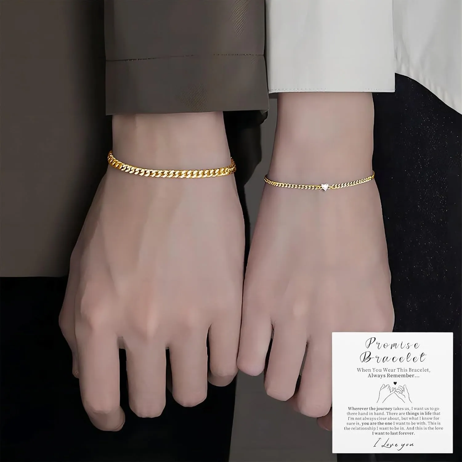 Promise Couple Bracelets for Women Men Permanent Bracelets for Couples Soulmate Distance Relationship Bracelet Stainless steel Matching Bracelets Locked Bracelet Heart Rhinestone Gold Silver Cuban Chain