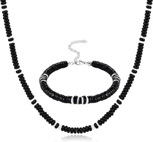 Puka Shell Necklace for Men Women, Surfer Necklace and Bracelet Fashion Jewelry Set, Summer Pookah Statement Choker Beaded Necklace