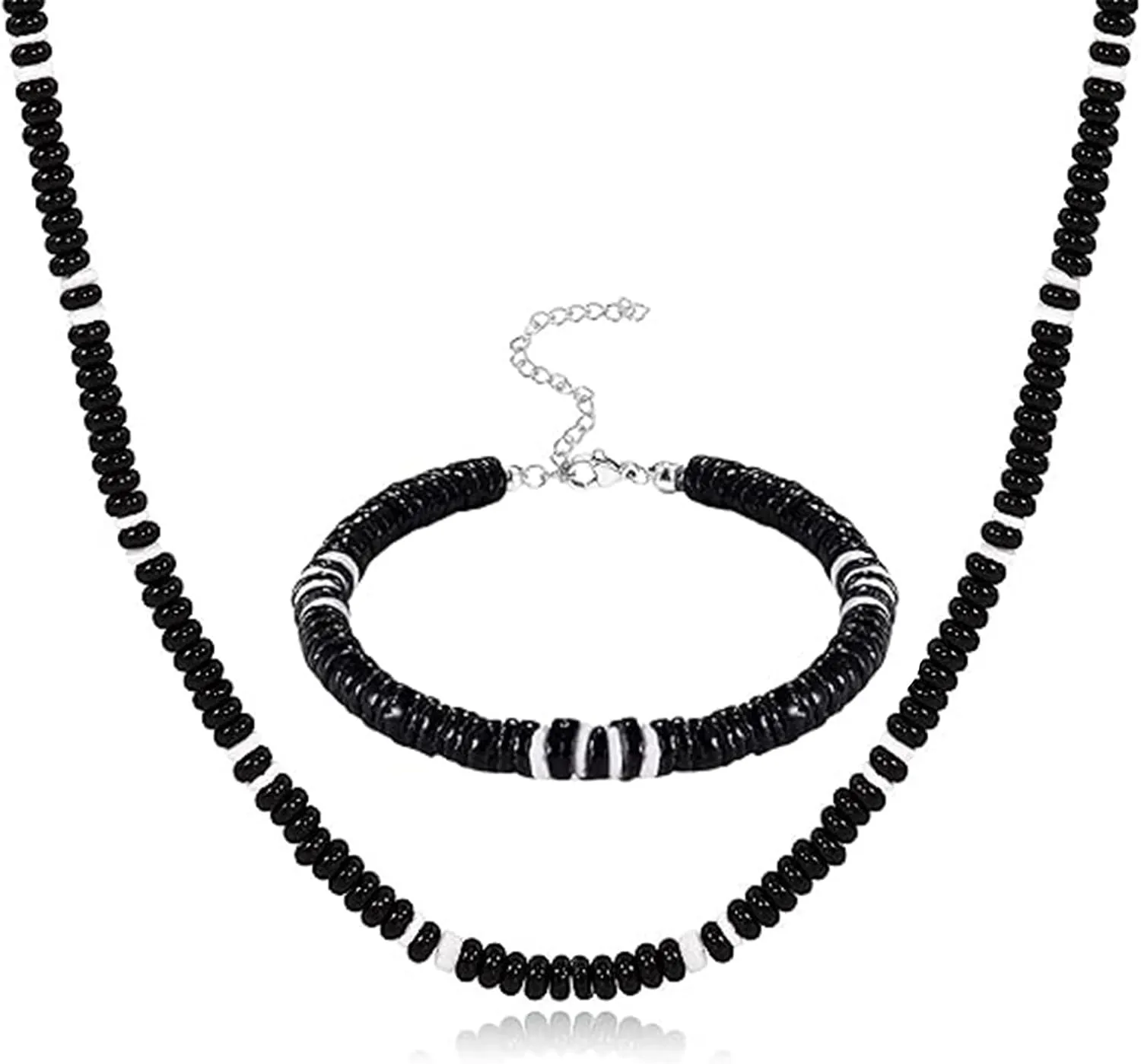 Puka Shell Necklace for Men Women, Surfer Necklace and Bracelet Fashion Jewelry Set, Summer Pookah Statement Choker Beaded Necklace