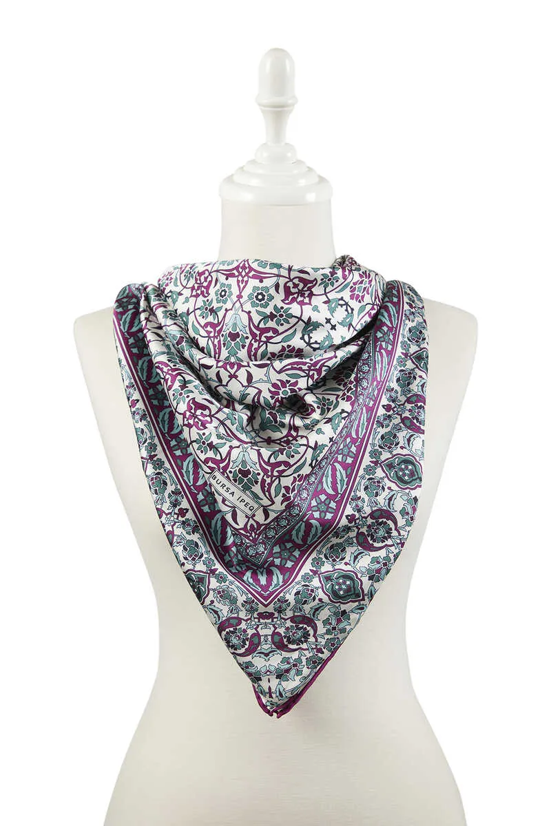 Purple Mint Turkish Patterned Tile Pattern Silk Square Scarf