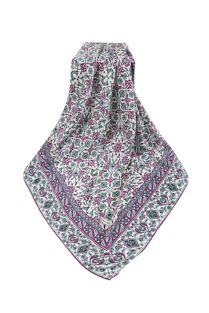 Purple Mint Turkish Patterned Tile Pattern Silk Square Scarf