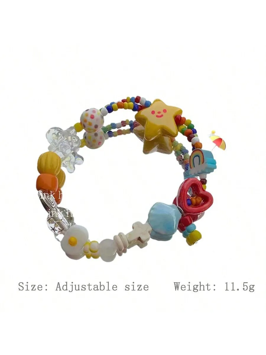 Rainbow and Star Colorful Bracelet Creative Jewelry Stackable Bracelet Crafted