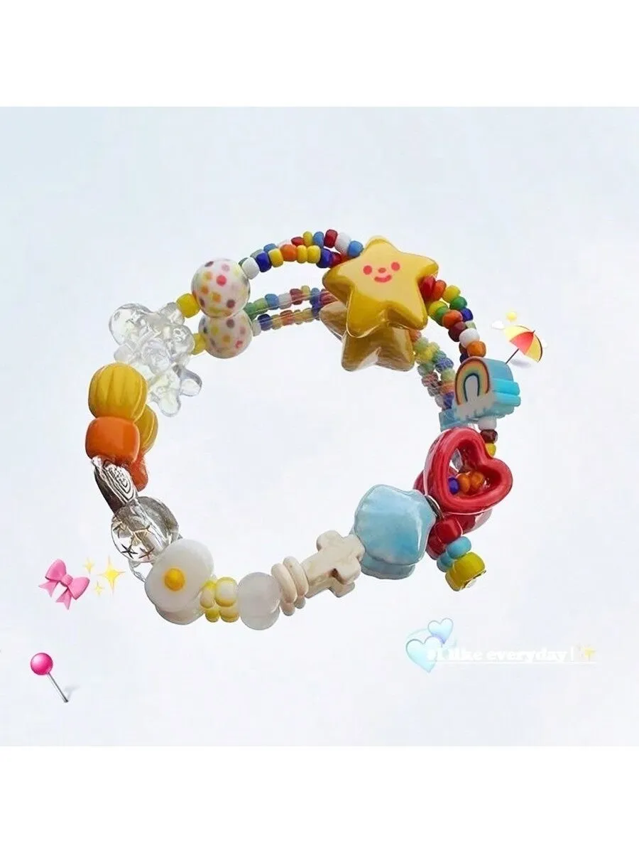 Rainbow and Star Colorful Bracelet Creative Jewelry Stackable Bracelet Crafted