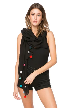 Rainbow Pom Pom Sheer Wrap Scarf