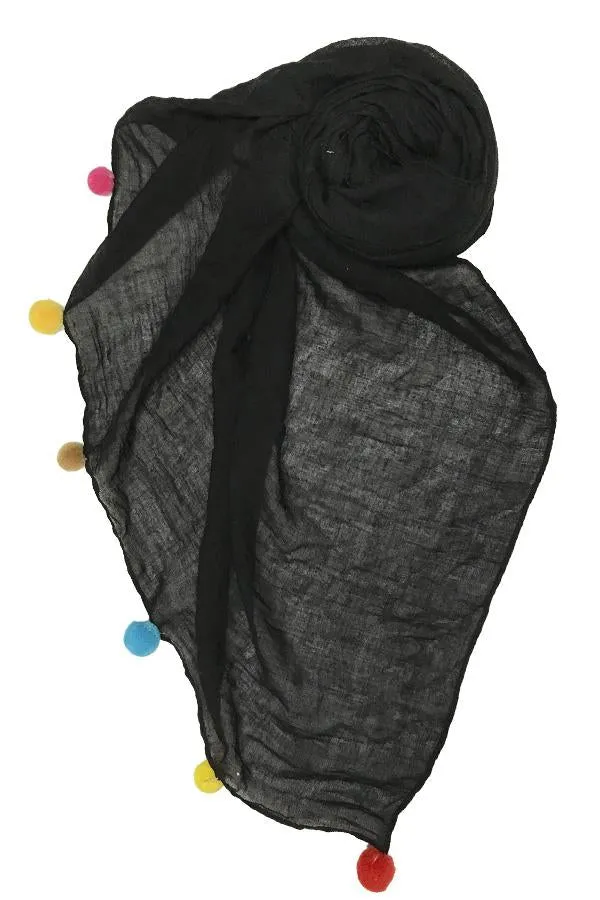 Rainbow Pom Pom Sheer Wrap Scarf