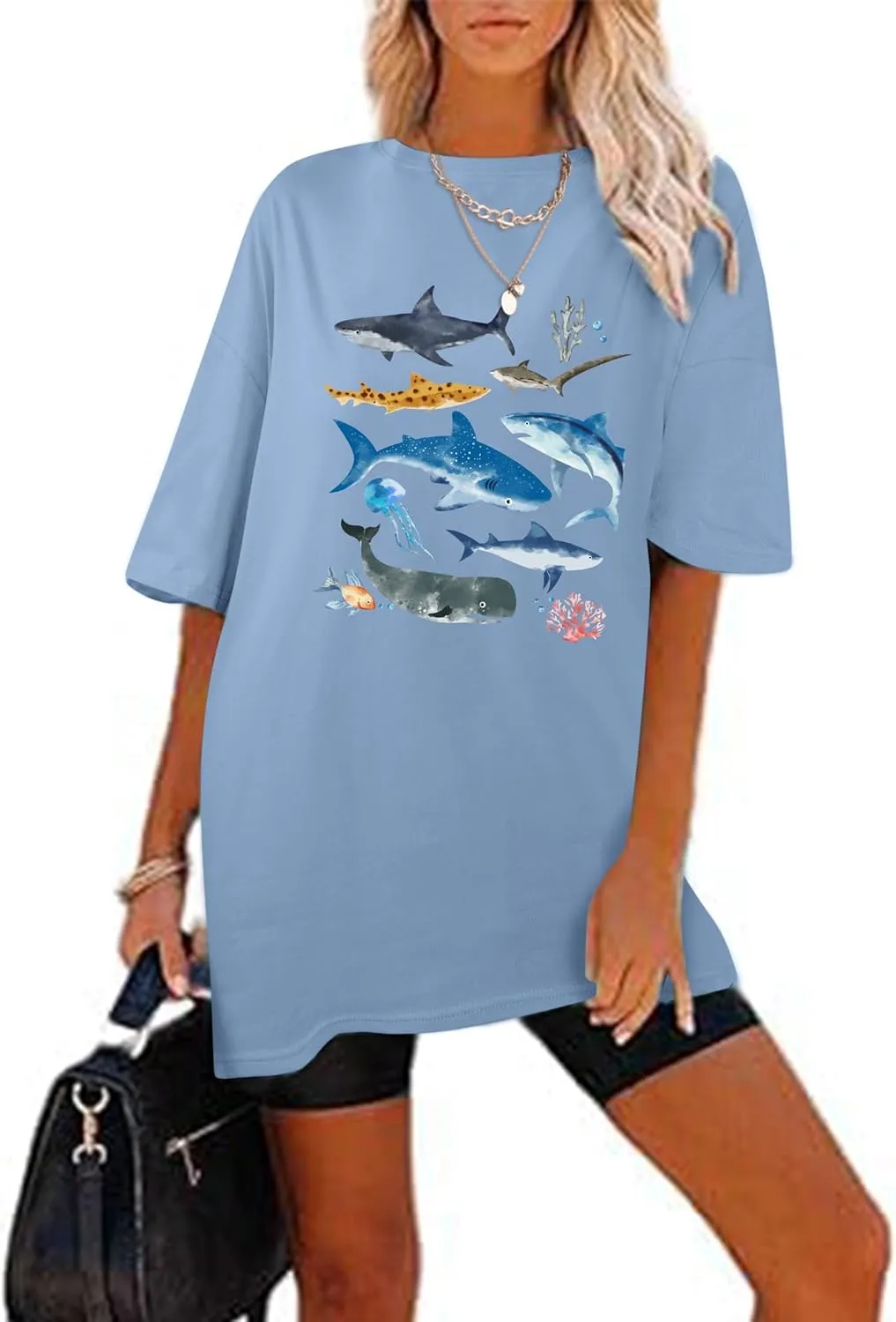 Remidoo Women's Casual Short Sleeve Graphic Oversized T Shirt Loose Letter Print Tee Top Blouse