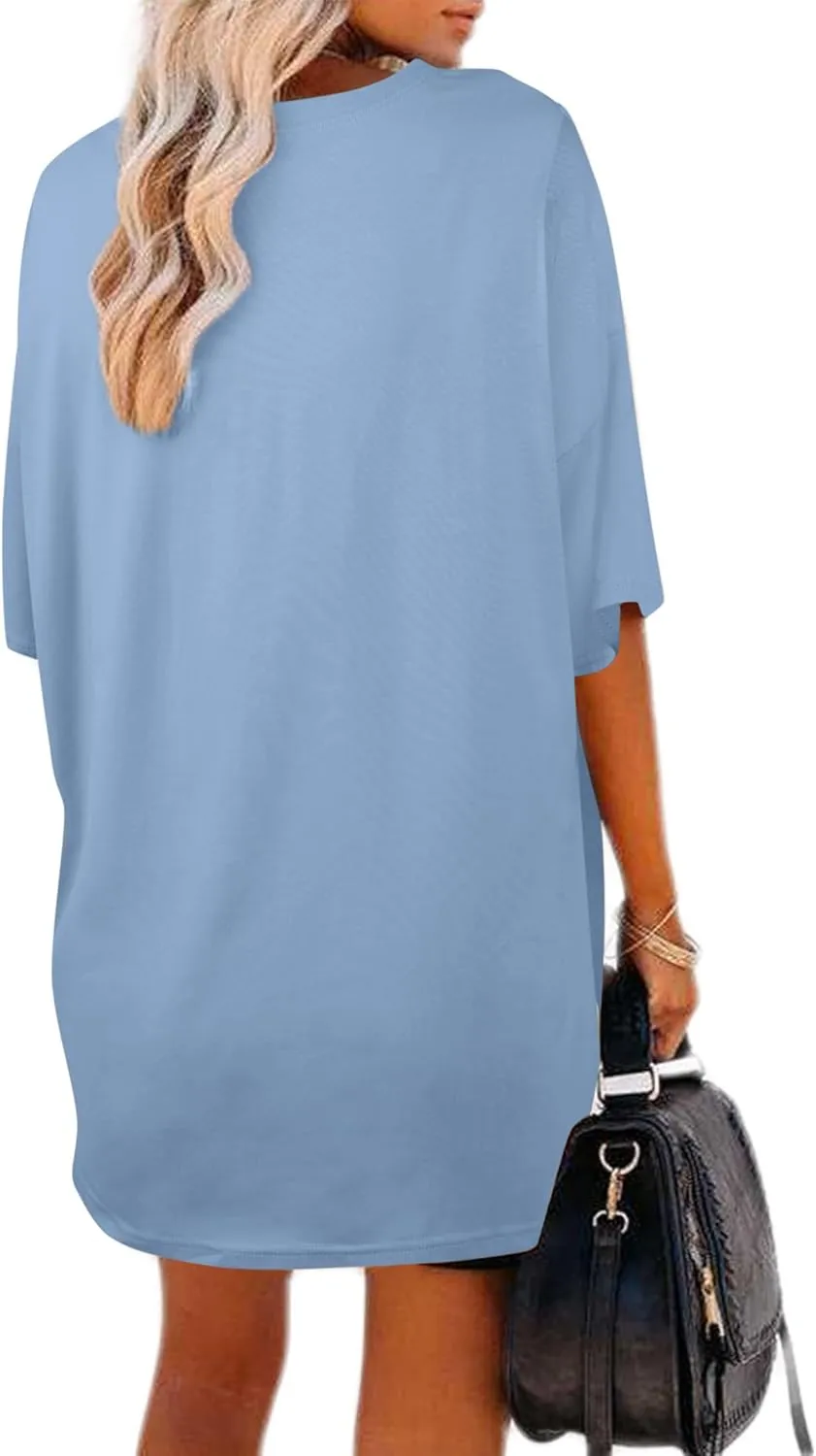Remidoo Women's Casual Short Sleeve Graphic Oversized T Shirt Loose Letter Print Tee Top Blouse