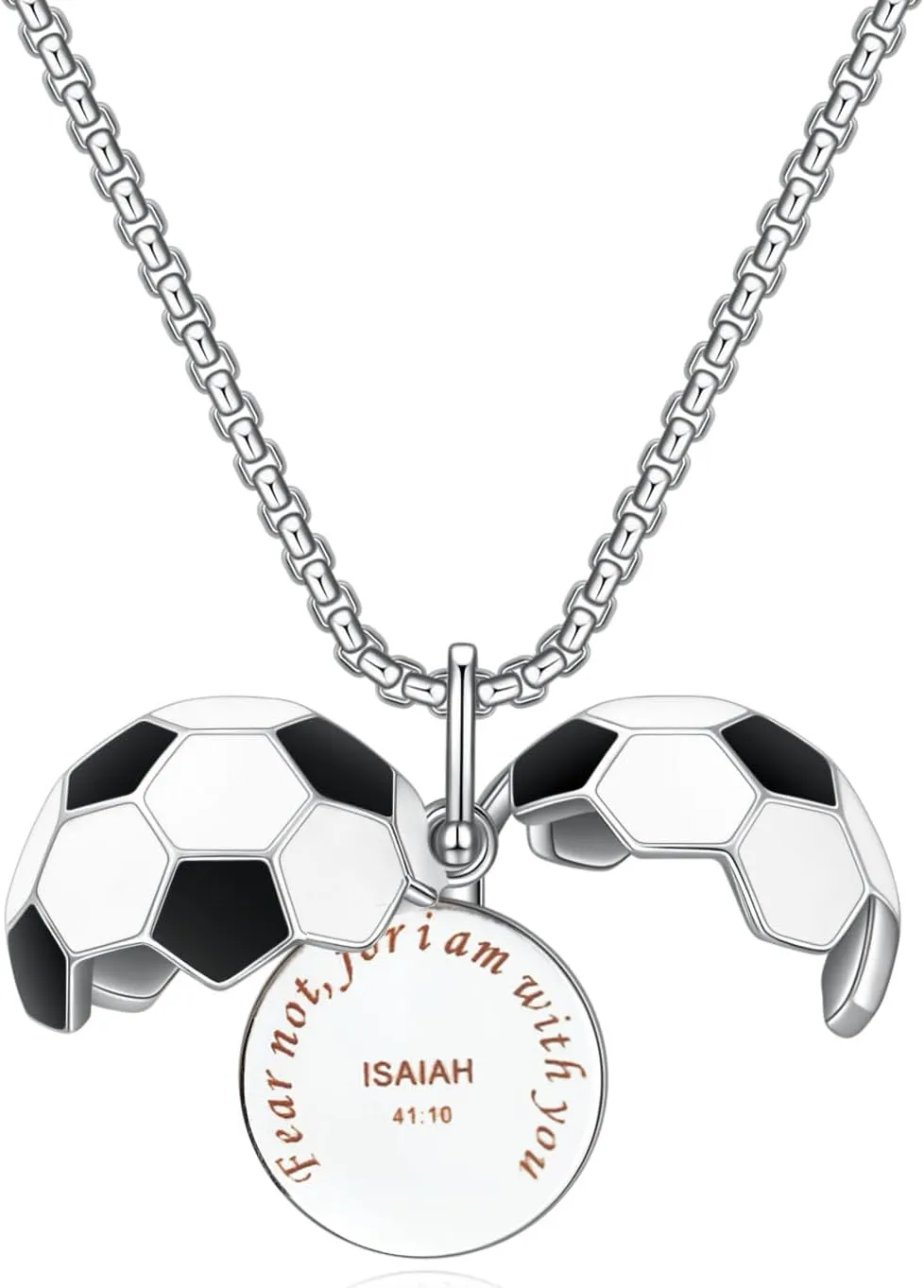 Rnivida Soccer Jewelry Gifts Engraved Christian Bible Verse,Soccer Pendant Necklace to Hold photos Inside for Men and Women