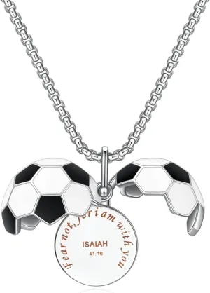 Rnivida Soccer Jewelry Gifts Engraved Christian Bible Verse,Soccer Pendant Necklace to Hold photos Inside for Men and Women