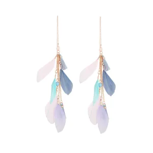 Rose Gold Feather & Tassel Thread Earrings