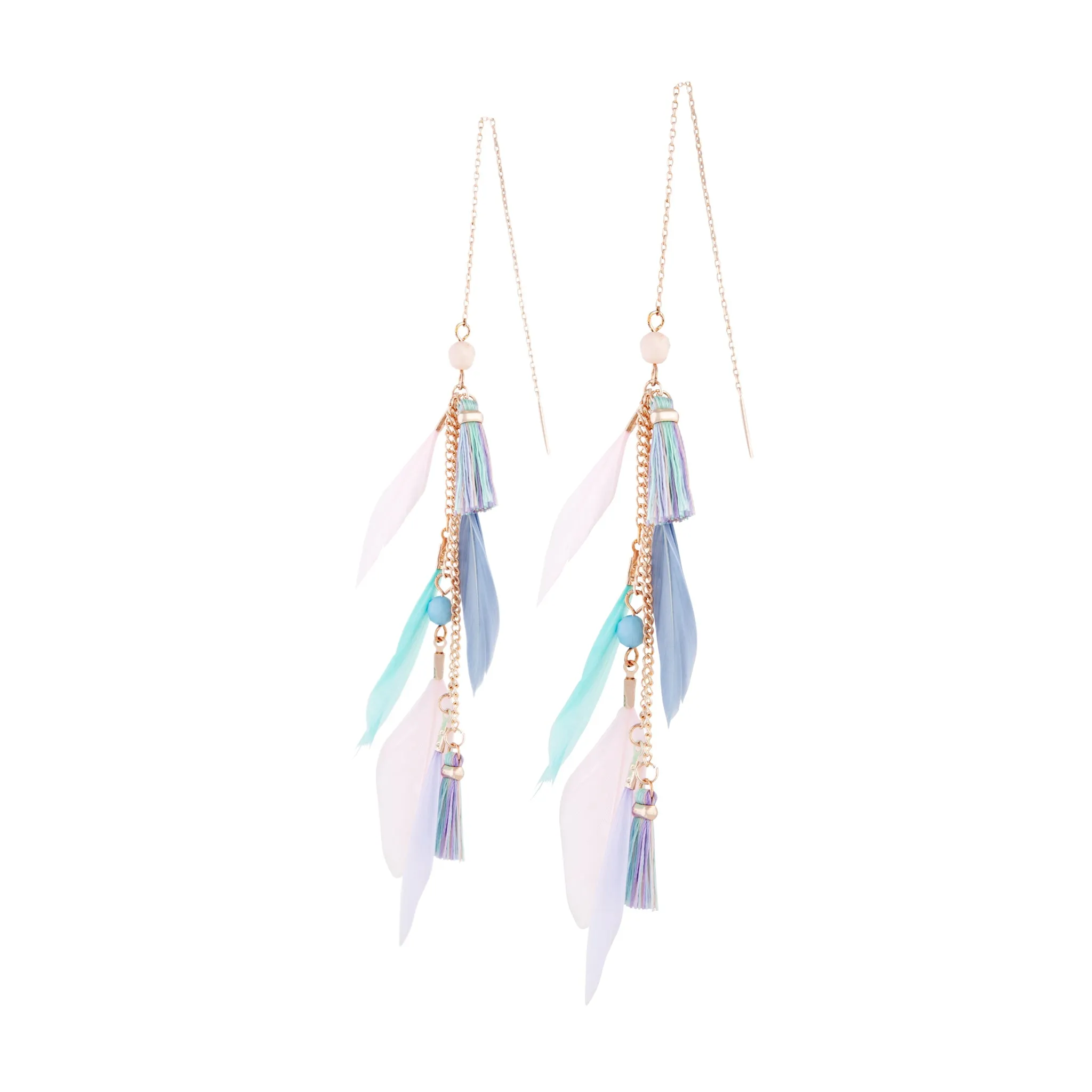 Rose Gold Feather & Tassel Thread Earrings