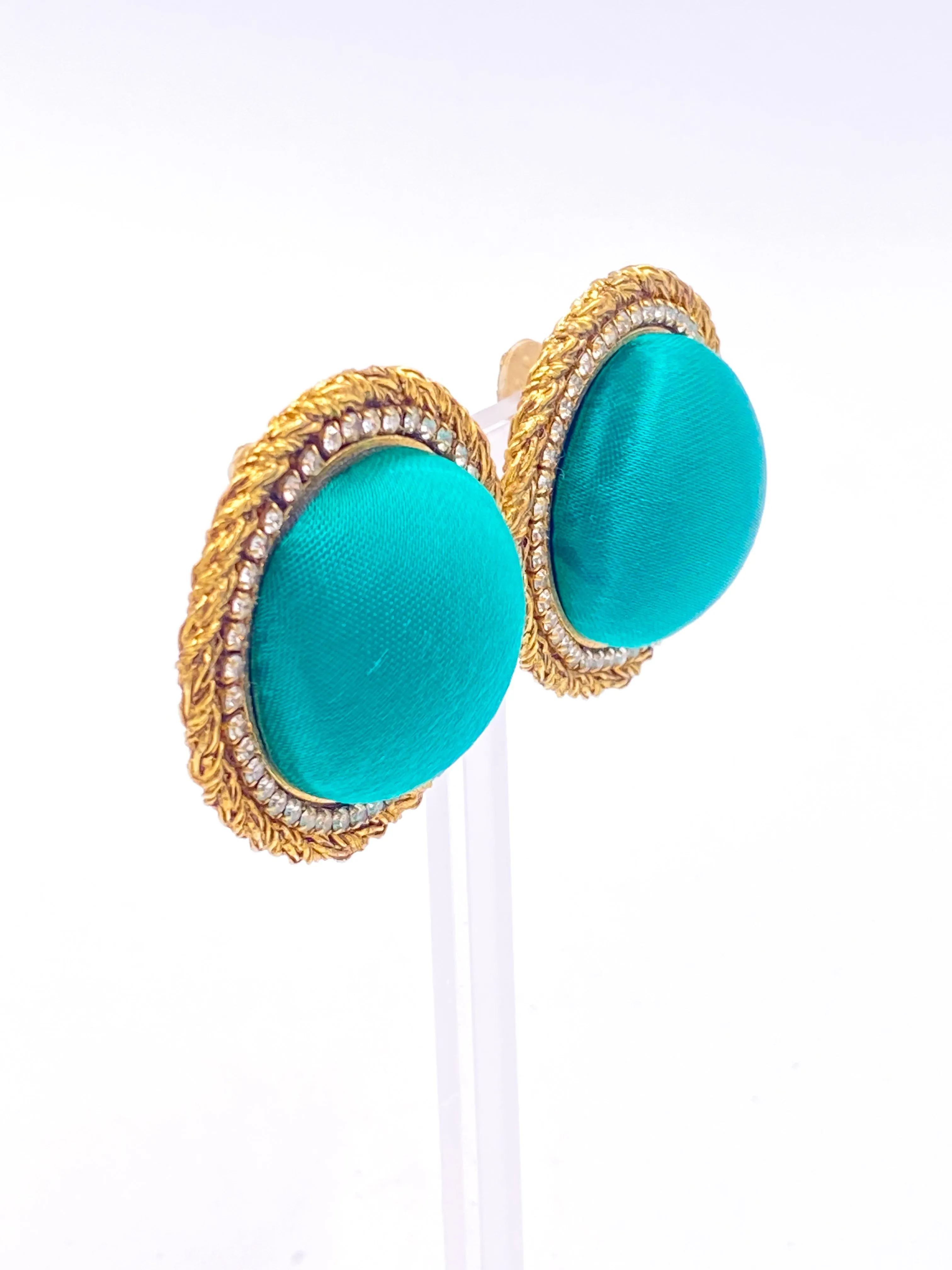 Roxanne Assoulin Dome Emerald Green Satin & Crystal Earrings