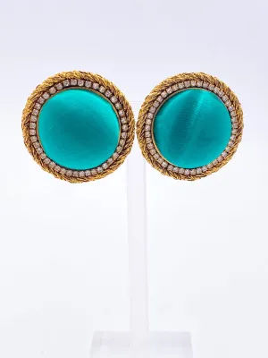 Roxanne Assoulin Dome Emerald Green Satin & Crystal Earrings