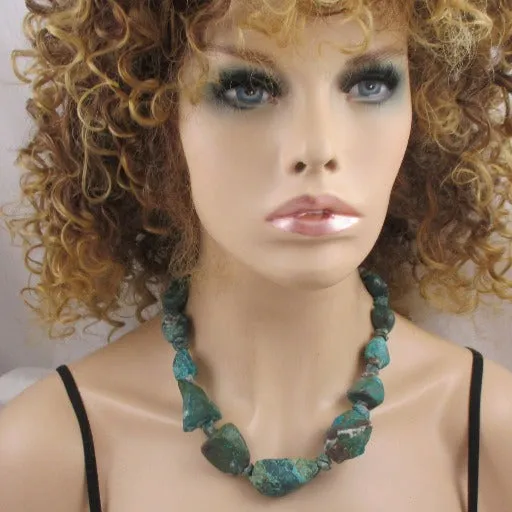 Rustic Chrysolla Big Gemstone Bead Statement  Necklace