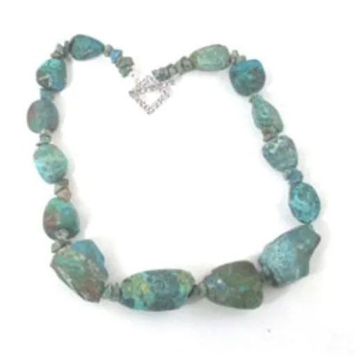 Rustic Chrysolla Big Gemstone Bead Statement  Necklace