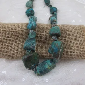 Rustic Chrysolla Big Gemstone Bead Statement  Necklace