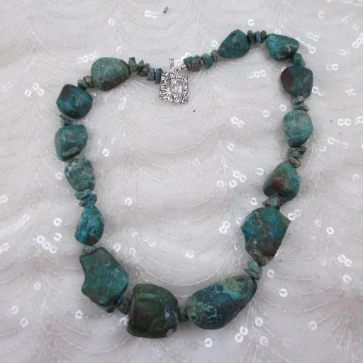 Rustic Chrysolla Big Gemstone Bead Statement  Necklace