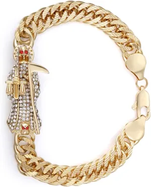 Santa Muerte Bracelet Diamond 24K Gold Plated Santa Muerte Pendant Jewelry With Sickle Holiday Gift (Gold)