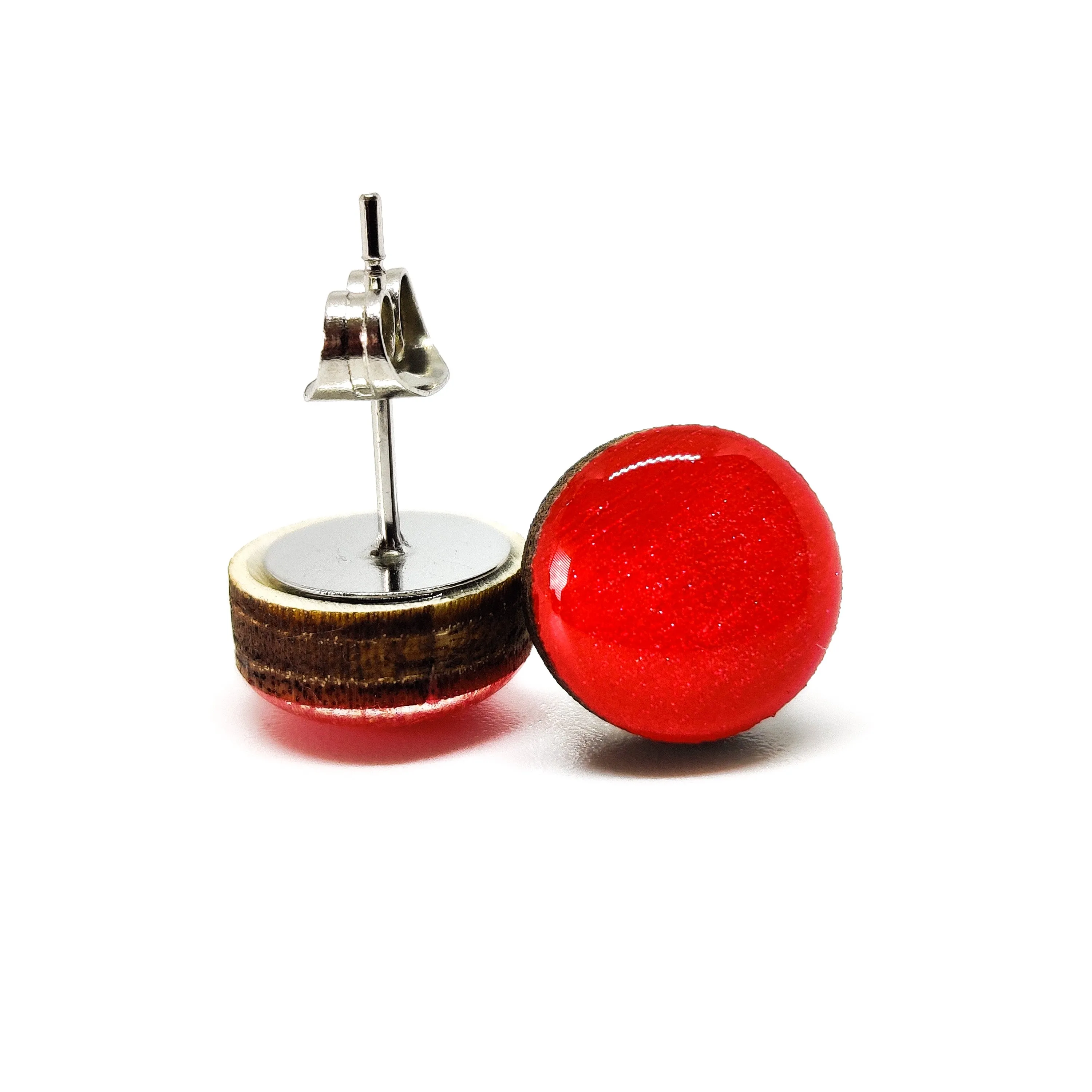 Scarlet Red Shimmer Stud Earrings by Candi Cove Designs