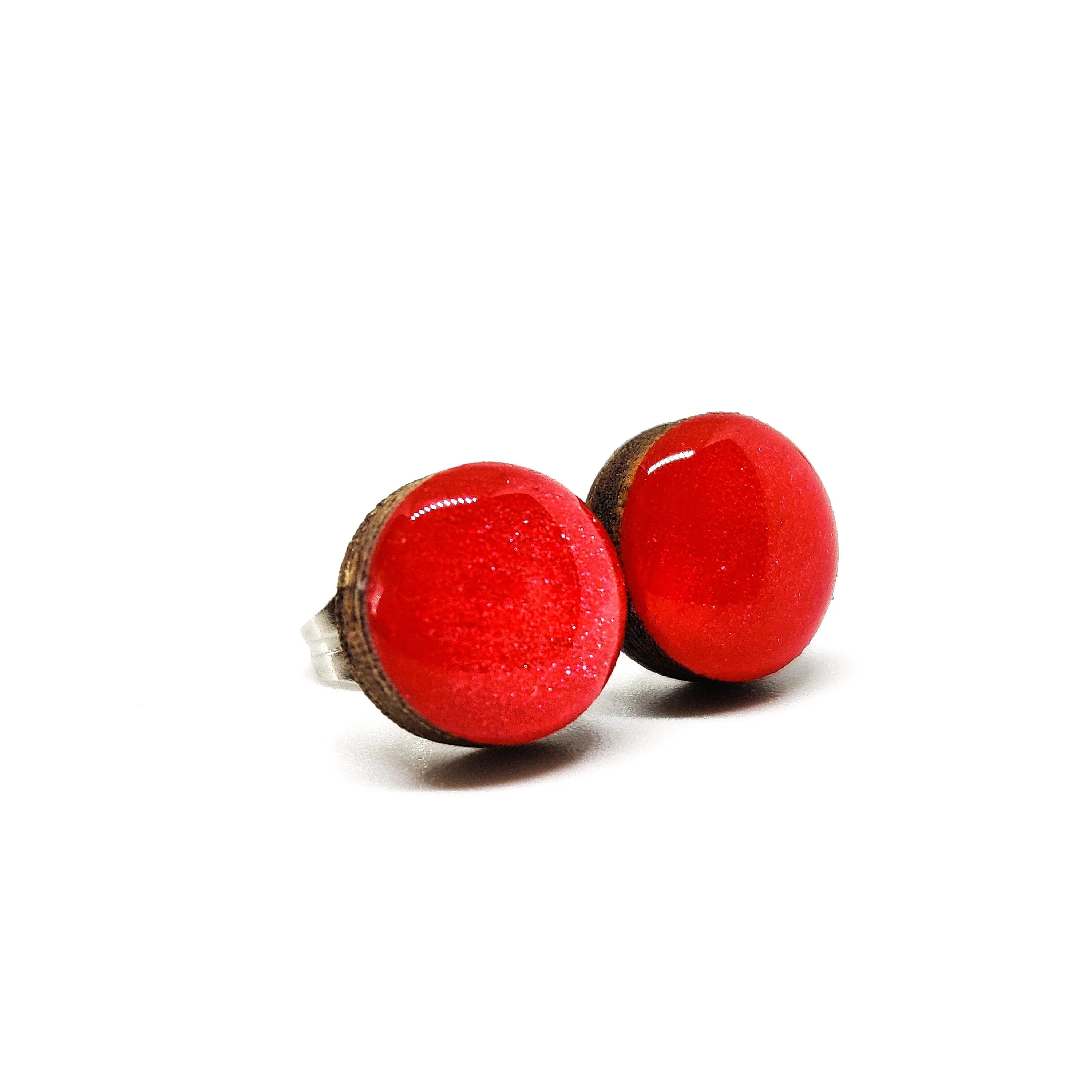 Scarlet Red Shimmer Stud Earrings by Candi Cove Designs