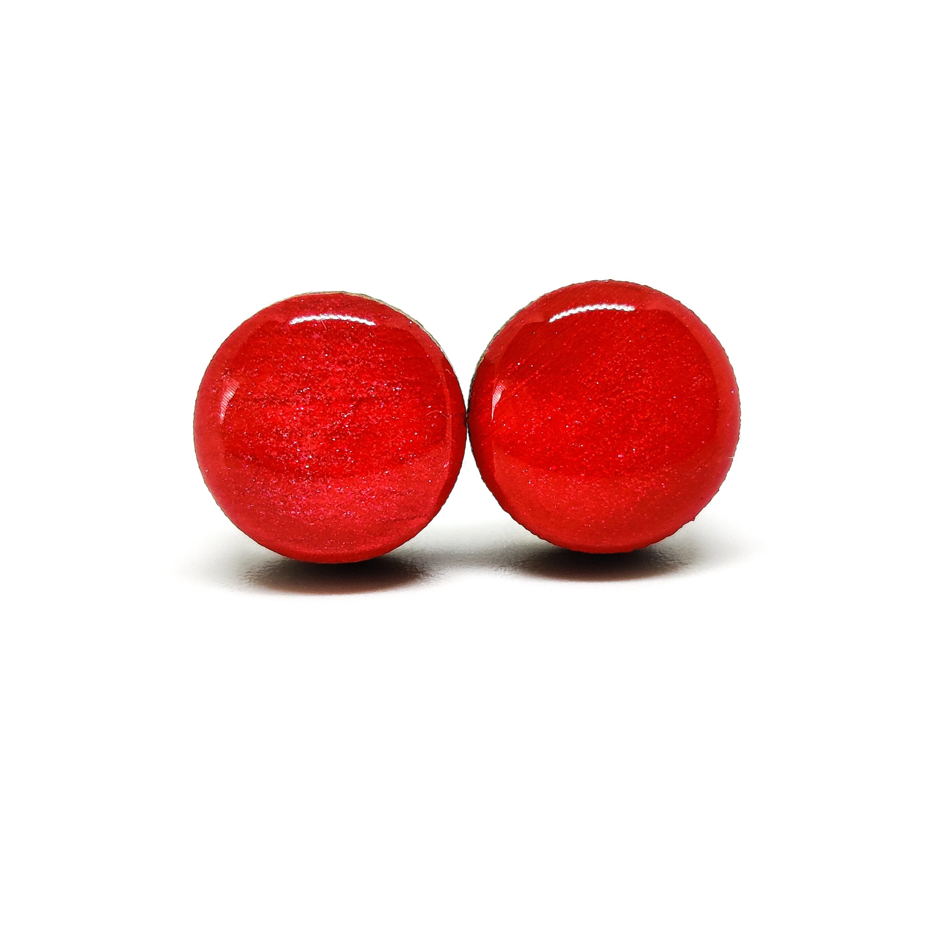 Scarlet Red Shimmer Stud Earrings by Candi Cove Designs