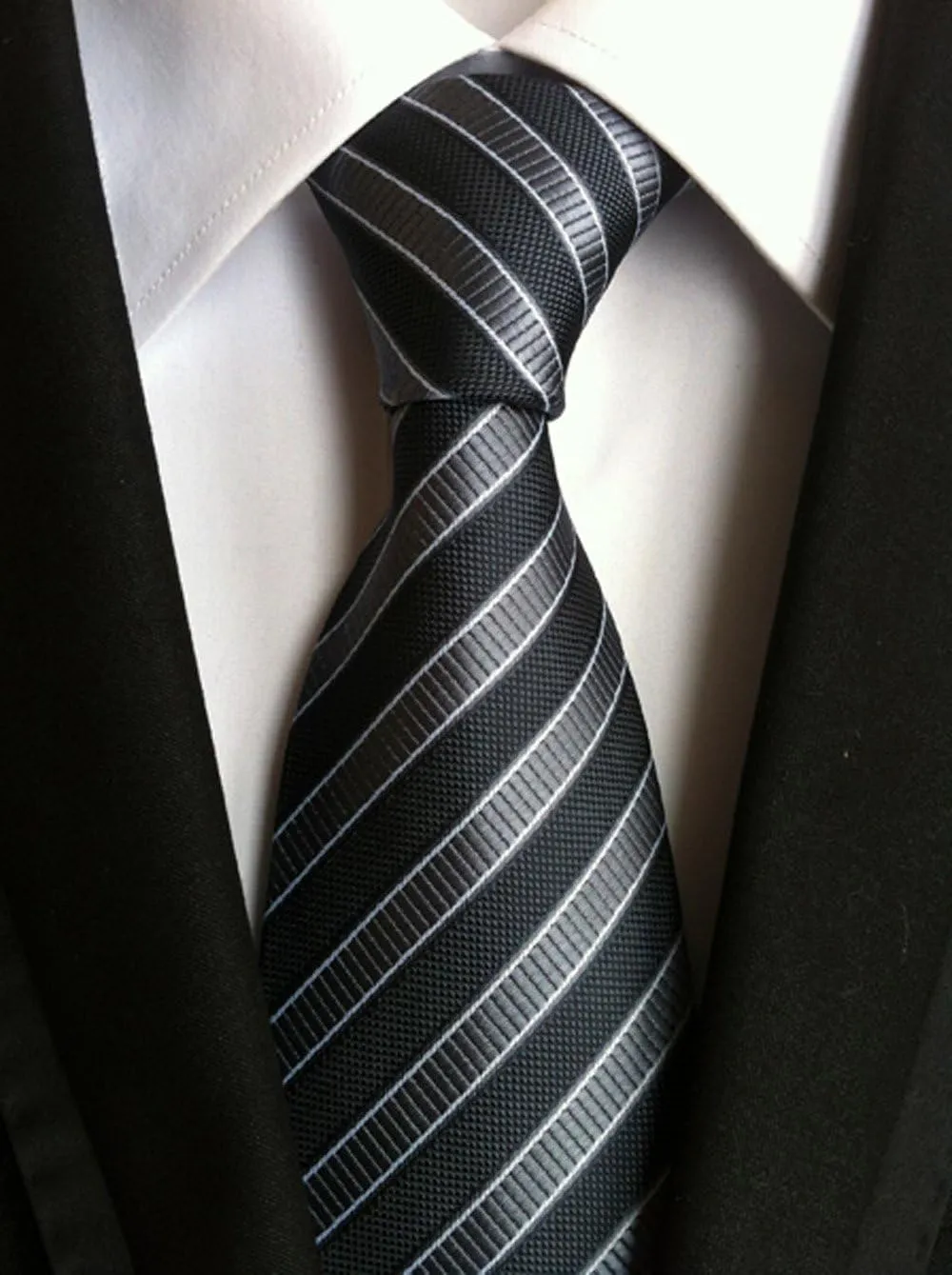 Secdtie Men's Classic Stripe Jacquard Woven Silk Tie Formal Party Suit Necktie