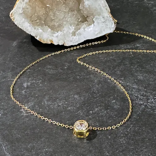 Serene Glow Solitaire Circle Sparkling Crystal Dainty Necklace (SILVER OR GOLD)