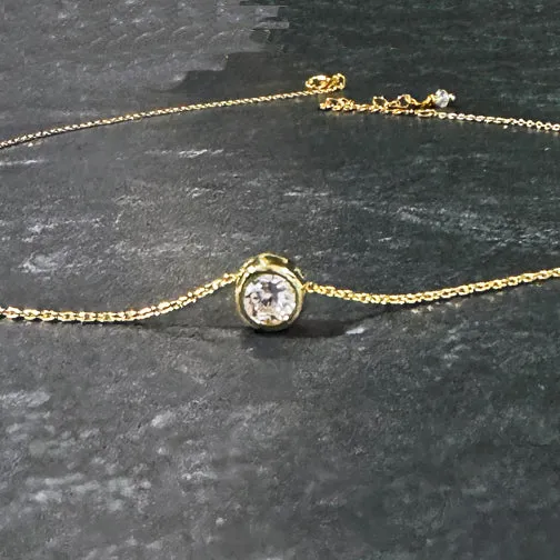 Serene Glow Solitaire Circle Sparkling Crystal Dainty Necklace (SILVER OR GOLD)