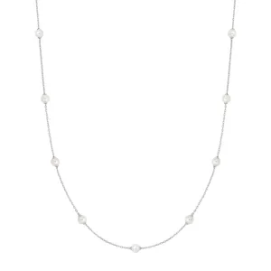 Silver Shell Pearl Station Chain Necklace