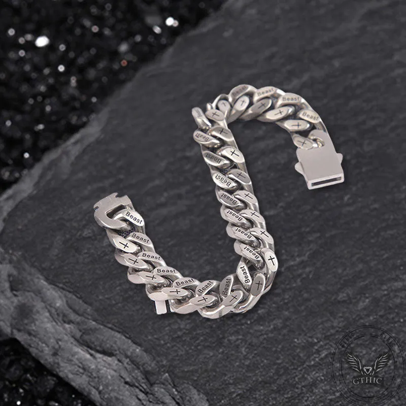 Simple Beast Cross Cuban Link Stainless Steel Bracelet