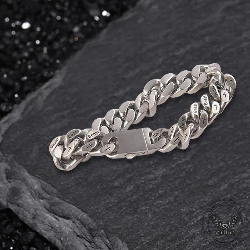 Simple Beast Cross Cuban Link Stainless Steel Bracelet