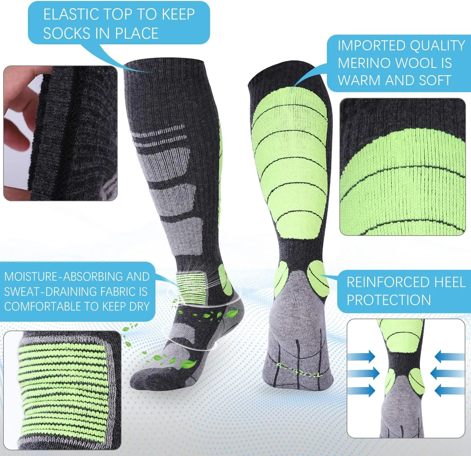 Ski Socks Merino Wool Thermal Knee High Winter Snowboard Sport Socks Men Women, Hunting
