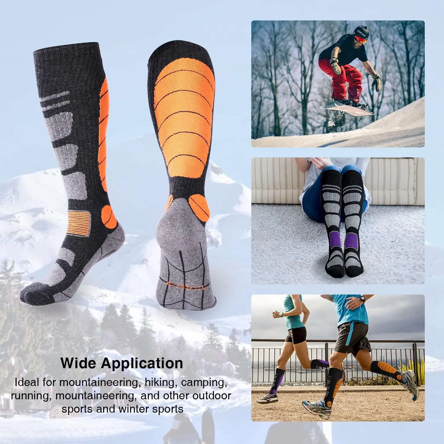 Ski Socks Merino Wool Thermal Knee High Winter Snowboard Sport Socks Men Women, Hunting