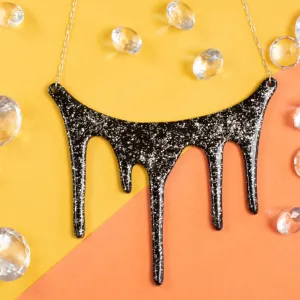 Sparkly Silver and Black Statement Necklace - Drip