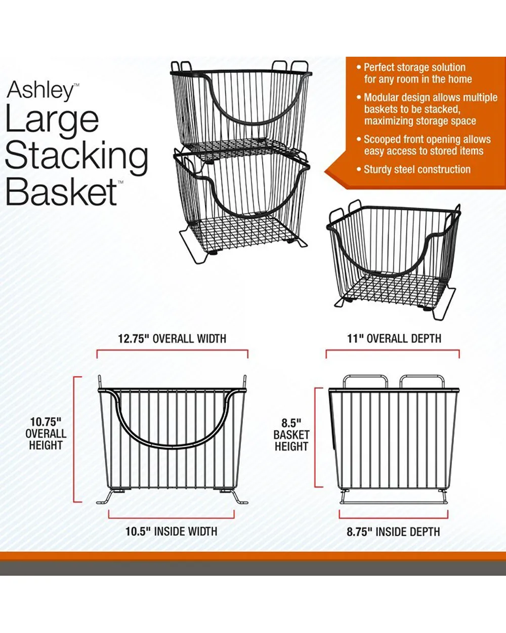 Spectrum Ashley Stacking Basket Satin Nickel Large
