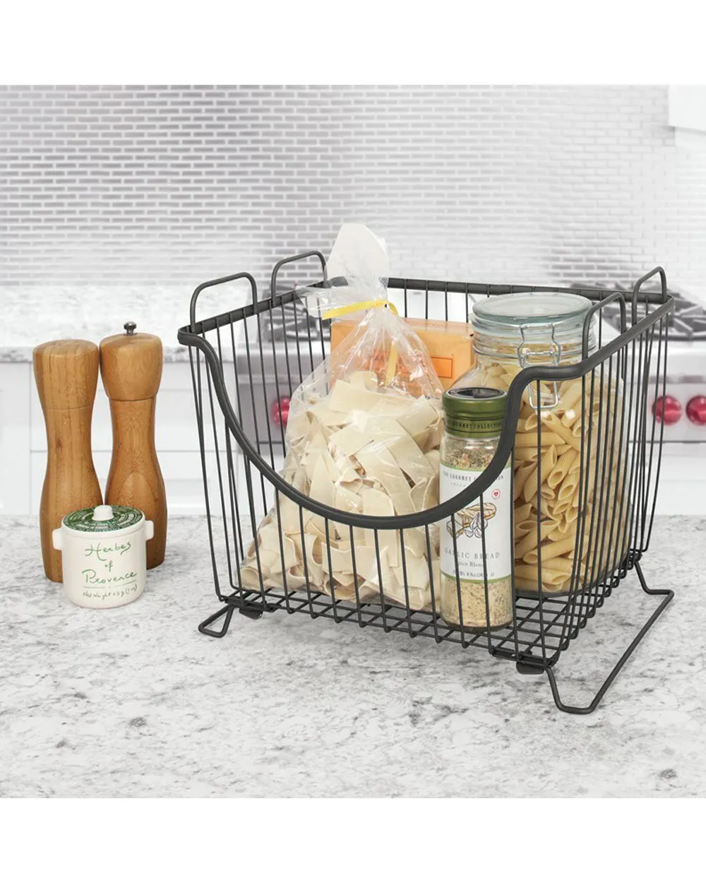 Spectrum Ashley Stacking Basket Satin Nickel Large
