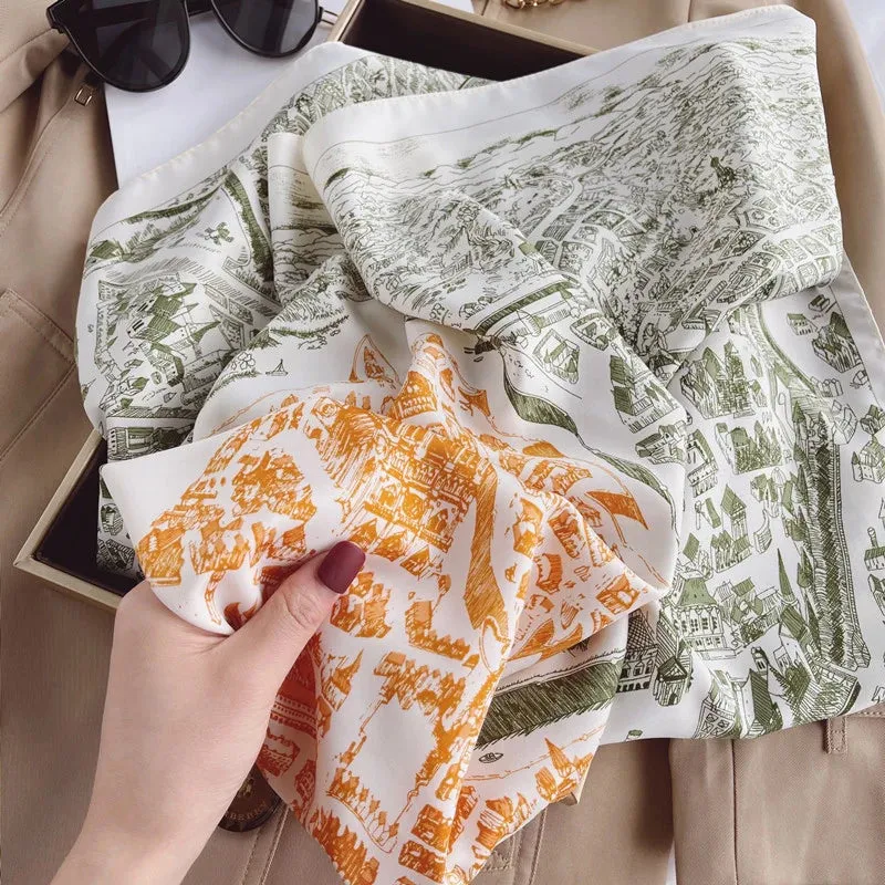 Spring Scarf Women's Luxury Silk Smooth Design 90x90cm