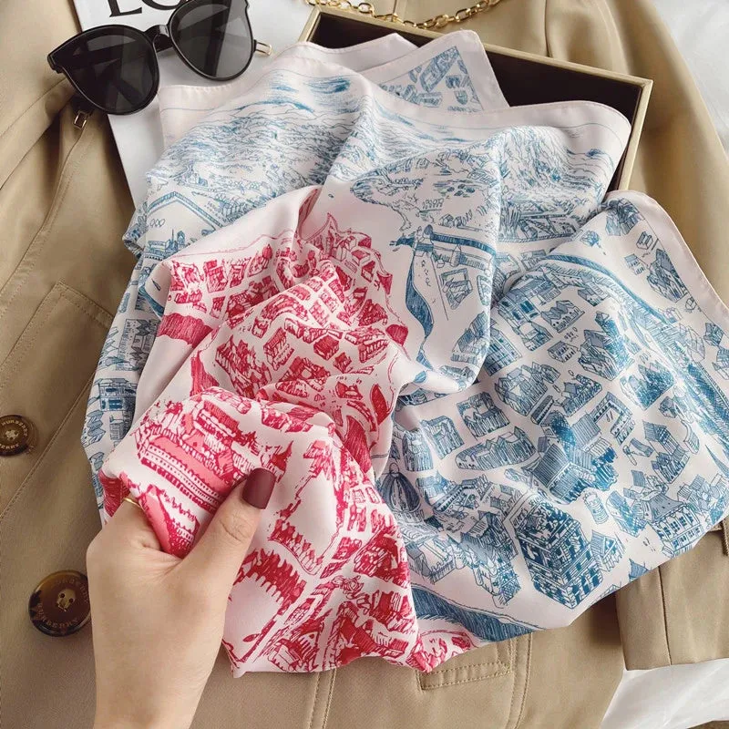 Spring Scarf Women's Luxury Silk Smooth Design 90x90cm