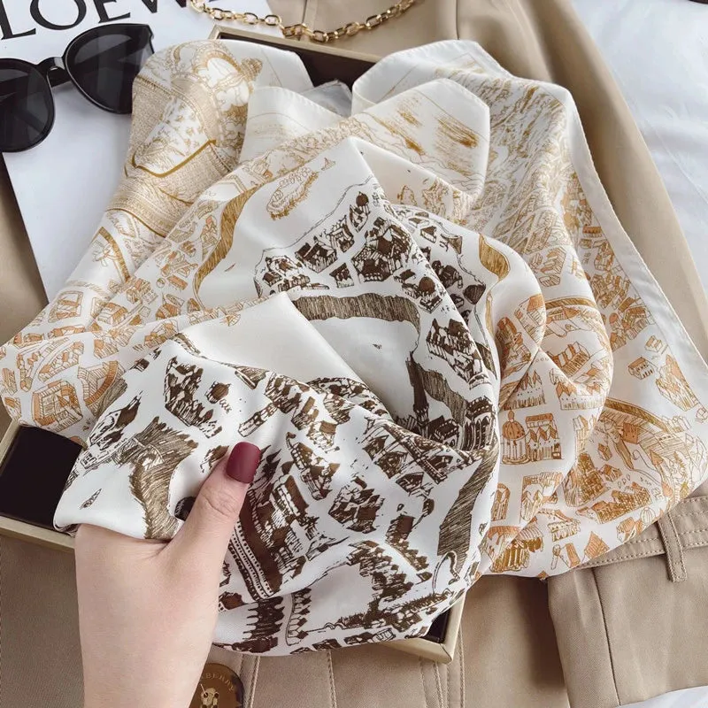Spring Scarf Women's Luxury Silk Smooth Design 90x90cm