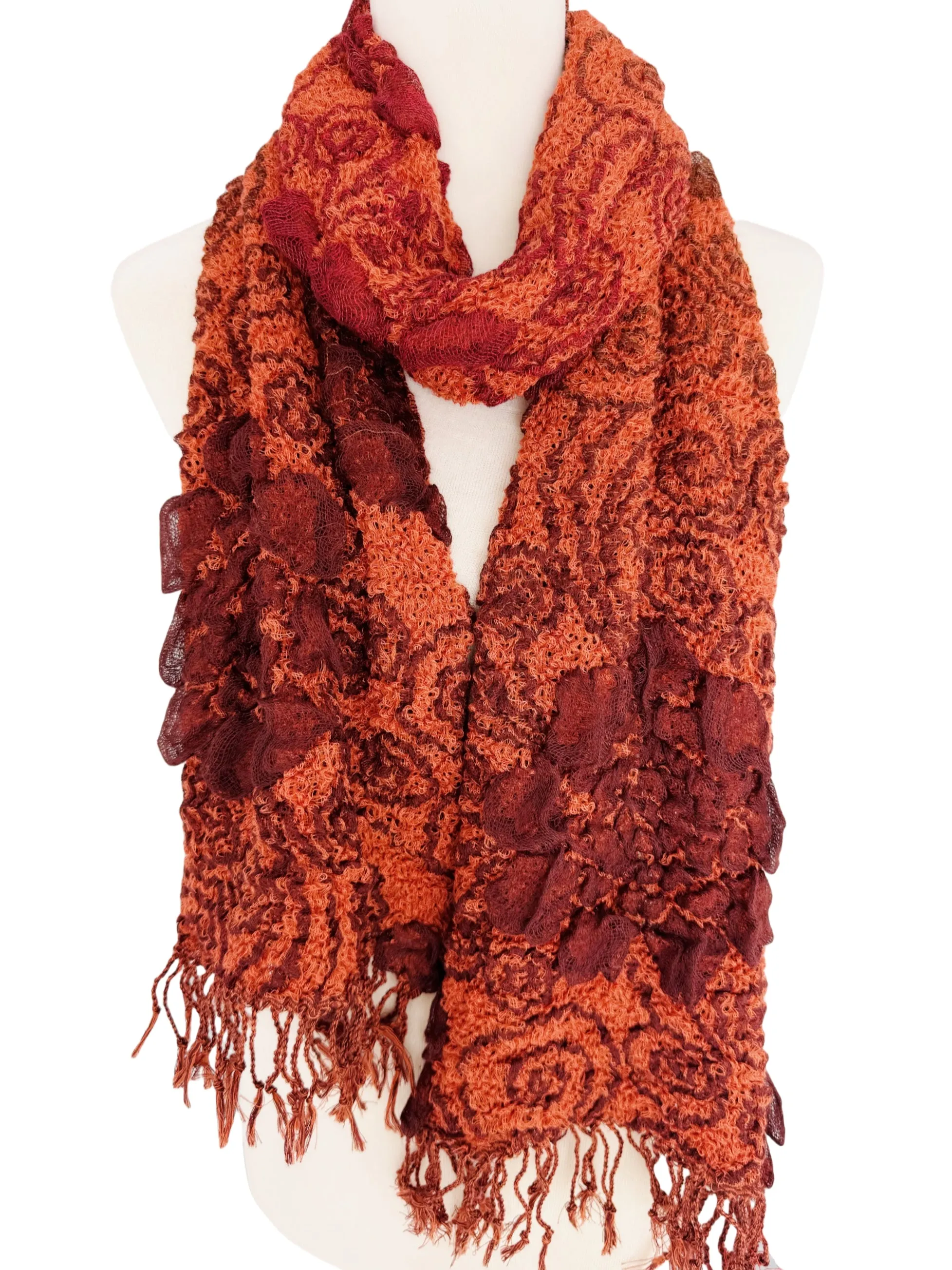 SS-PP Ultra-Soft Bamboo Fiber Scarf--3D Ombre Textured-Floral