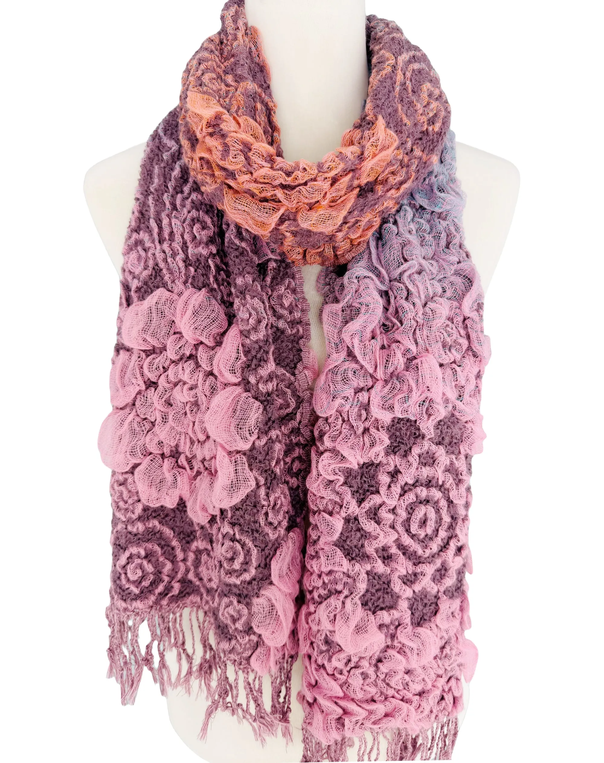 SS-PP Ultra-Soft Bamboo Fiber Scarf--3D Ombre Textured-Floral