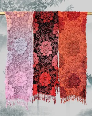 SS-PP Ultra-Soft Bamboo Fiber Scarf--3D Ombre Textured-Floral