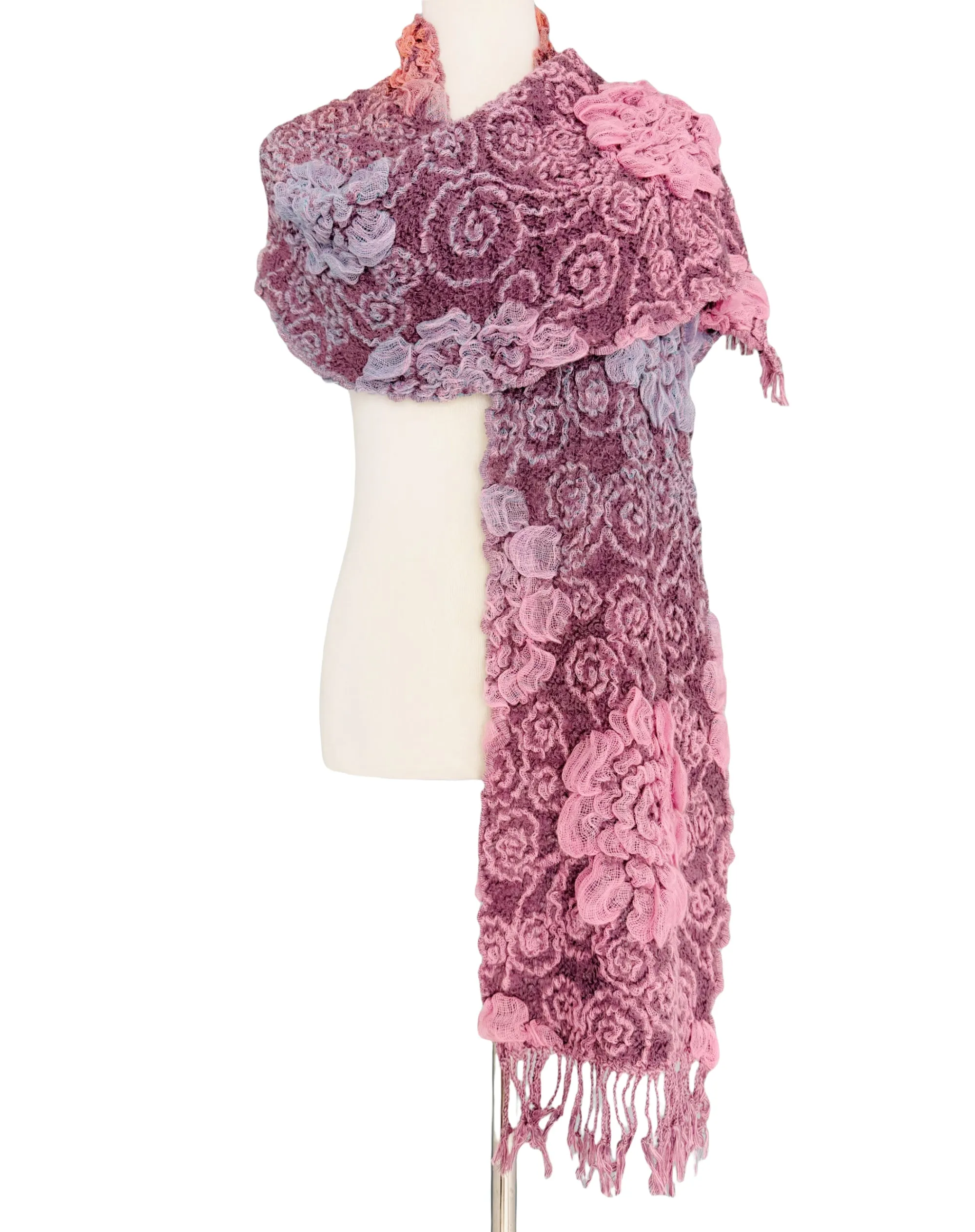 SS-PP Ultra-Soft Bamboo Fiber Scarf--3D Ombre Textured-Floral